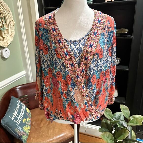 Tolani Boho Floral Wrap Silk Blouse Size XS - Picture 1 of 13